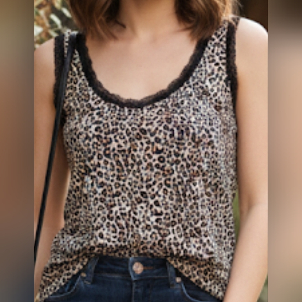 Stem & Vine Women's Cream And‎ Black Leopard PrintTank Top Animal Print Size 3X
